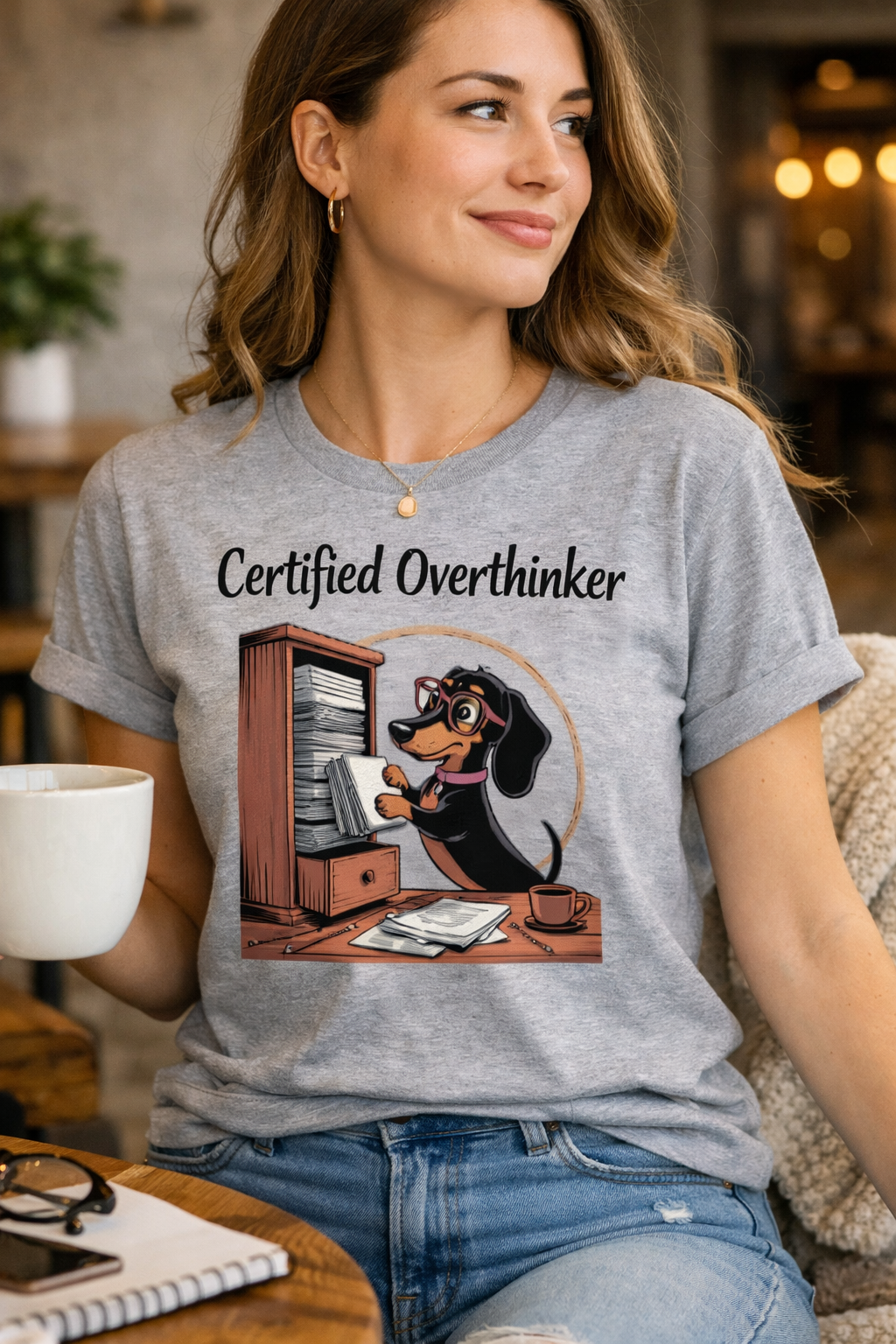 Certified Overthinker Dachshund Women's Funny Dog Shirt for Chronic Overthinkers
