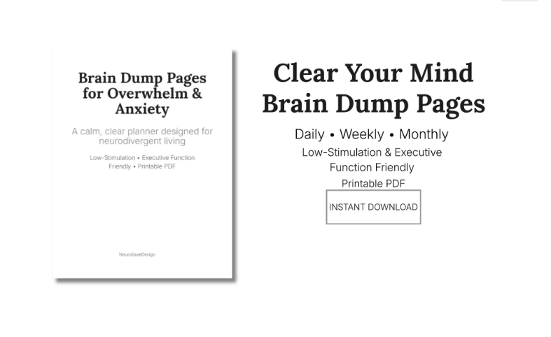NeuroEaseDesign Brain Dump Planner – Calm Printable for Overwhelm & Anxiety