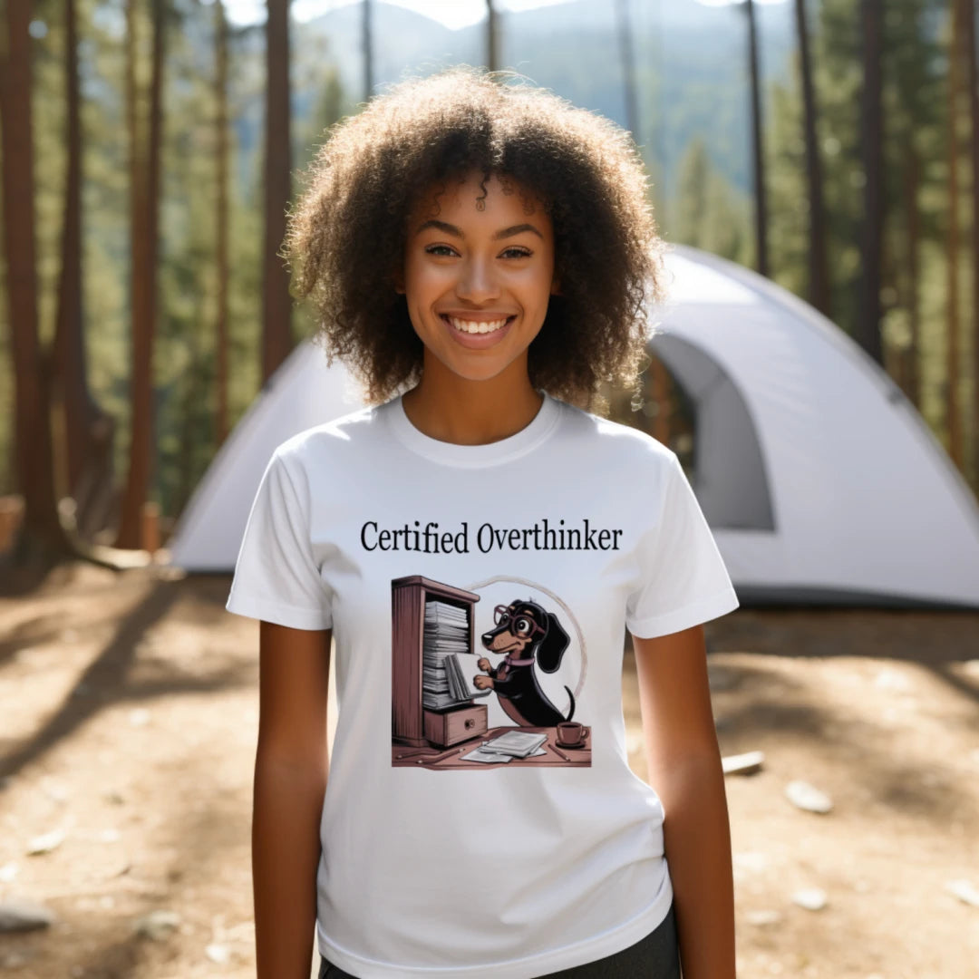 Certified Overthinker Dachshund Women's Funny Dog Shirt for Chronic Overthinkers